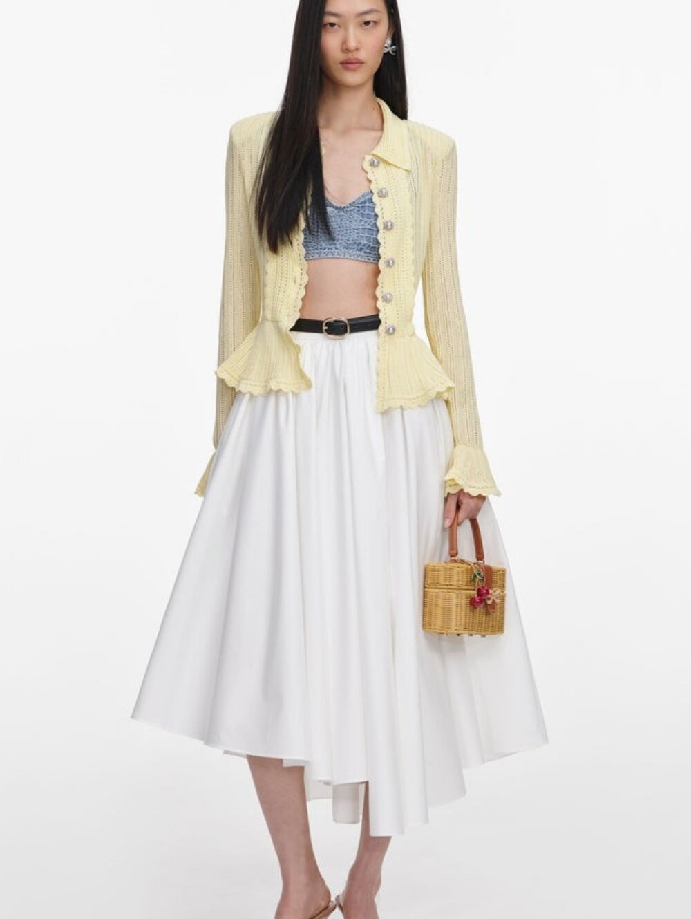 Self Portrait Yellow Pointelle Cardigan
